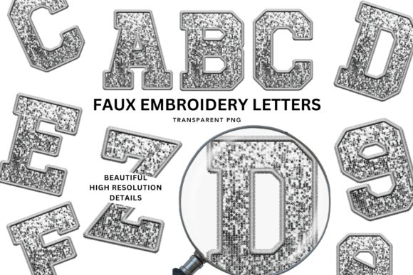 Evaluating Faux Embroidery Sequin Alphabet PNG